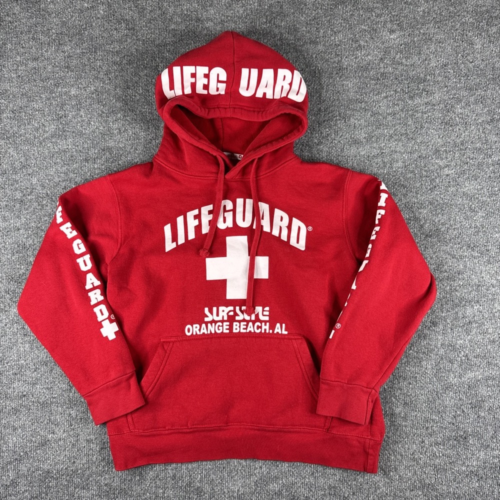 Lifeguard Hoodie Mens X Small Red Sweatshirt Orange Beach Pullover Official